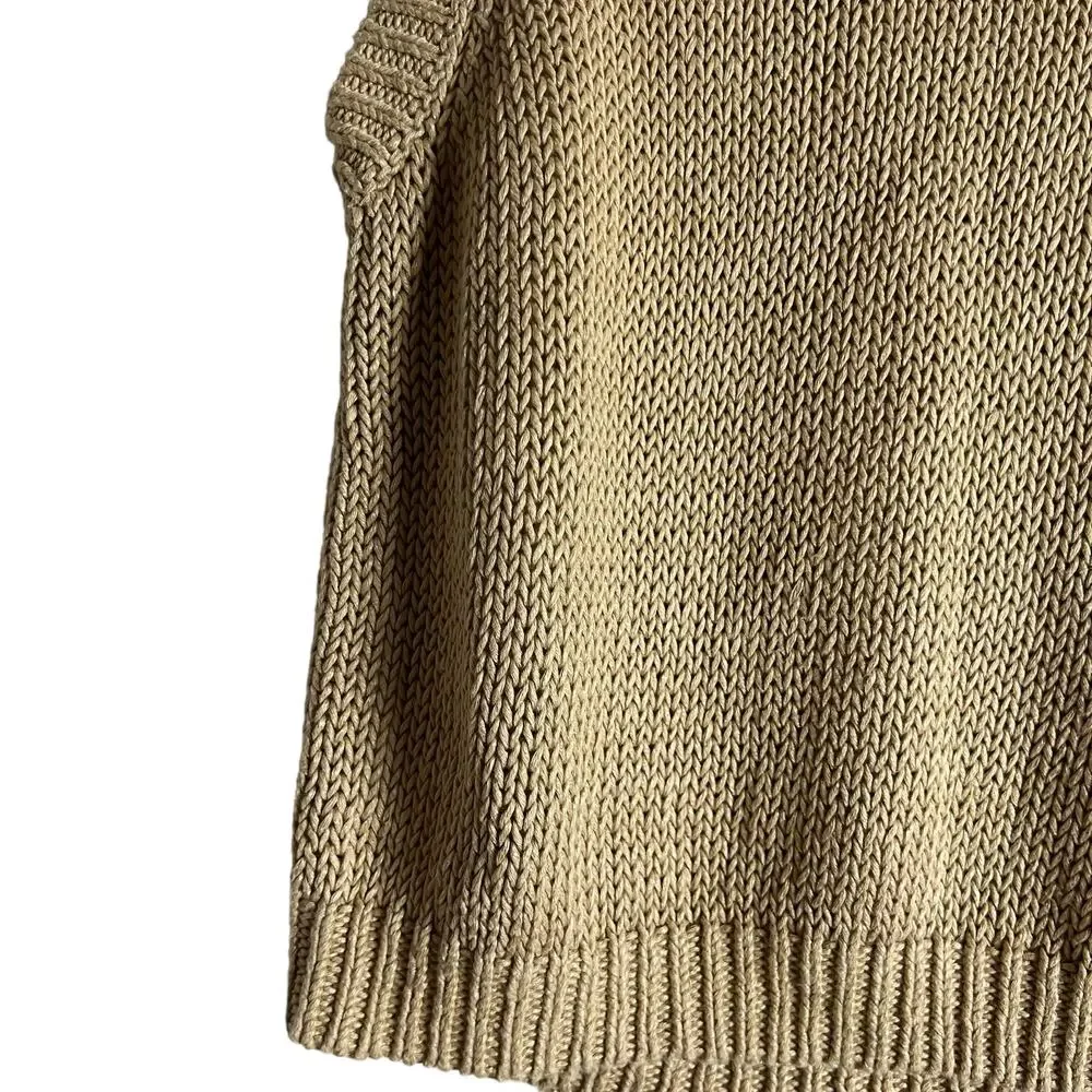Polo Ralph Lauren Linen Cotton Tan Knit Sleeveless Crewneck Sweater Vest Size L